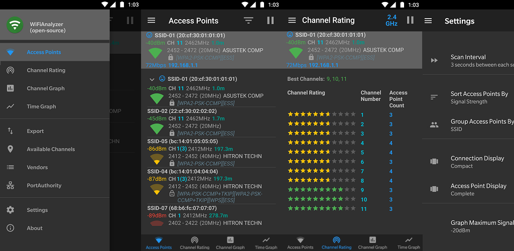 WiFiAnalyzer 使用界面
