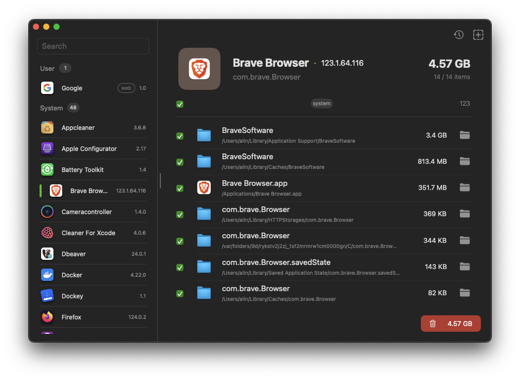 pearcleaner 是一款 macOS 下免费开源的清理工具